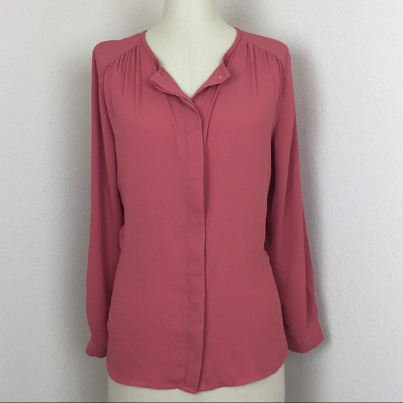 Ann Taylor Loft coral long sleeve top - Picture 2 of 6